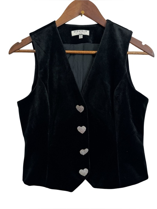 bagatelle Jackets & Blazers - Bagatelle Black Velvet Vest with Heart Rhinestone Buttons Western